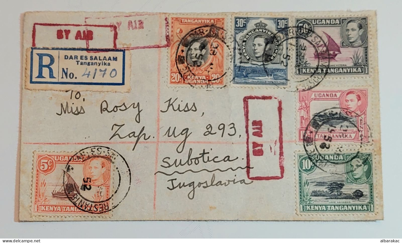 Tanganyika - Dar Es Salaam Registered Cover , Used Air Mail 1952 - Kenya, Uganda & Tanganyika