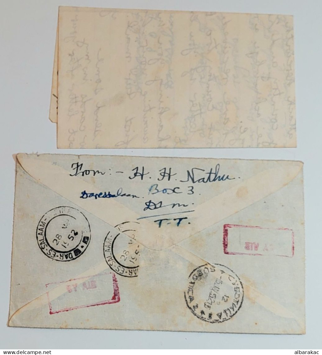 Tanganyika - Dar Es Salaam Registered Cover , Used Air Mail 1952 - Kenya, Uganda & Tanganyika