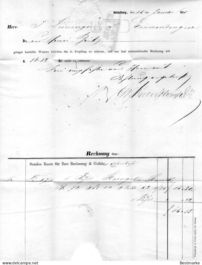 Baden 9 Kreuzer Rosa - Nr. 4b Auf Brief 1855 Aus Heidelberg Nach Emmendingen -tiefst Geprüft BPP - Lettres & Documents