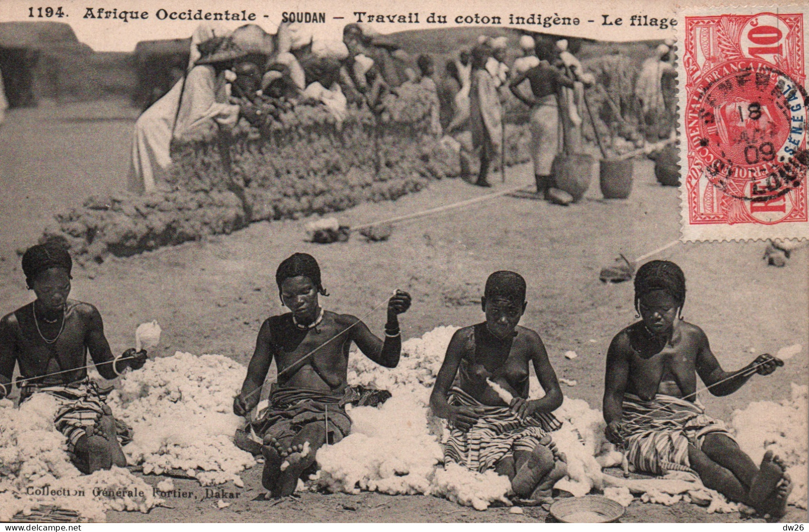 Ethnologie Afrique Occidentale (Soudan) Travail Du Coton Indigène, Le Filage - Carte Fortier N° 1194 De 1911 - Afrika