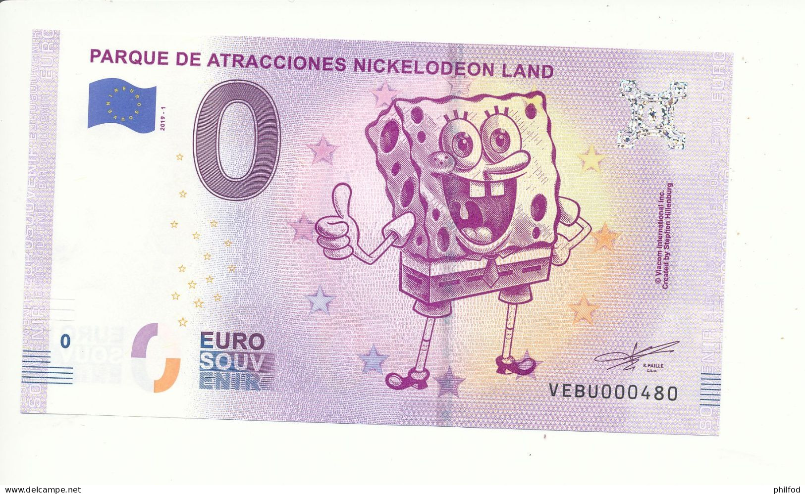 Billet Touristique 0 Euro - PARQUE DE ATRACCIONES NICKELODEON LAND - VEBU - 2019-1 N° 480 - Altri & Non Classificati