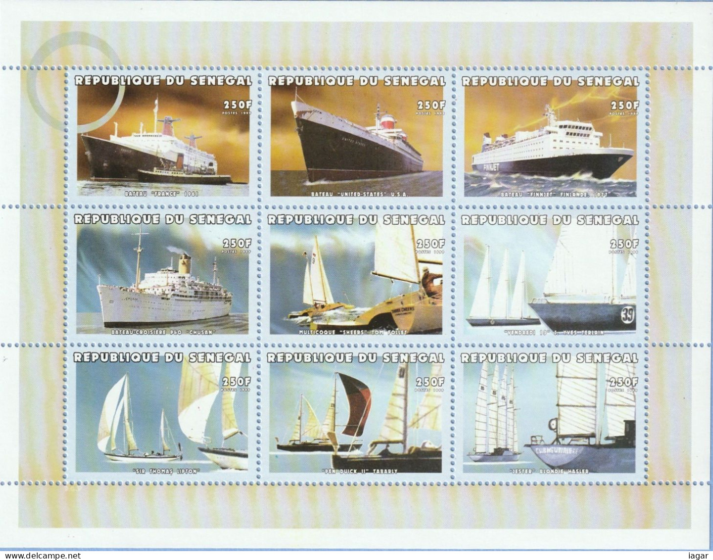 THEMATIC TRANSPORT: HISTORIC SHIPS AND FAMOUS SAILING SHIPS. LE"FRANCE", "UNITED STATES", "PEN DUICK II"  Etc  - SENEGAL - Other (Sea)