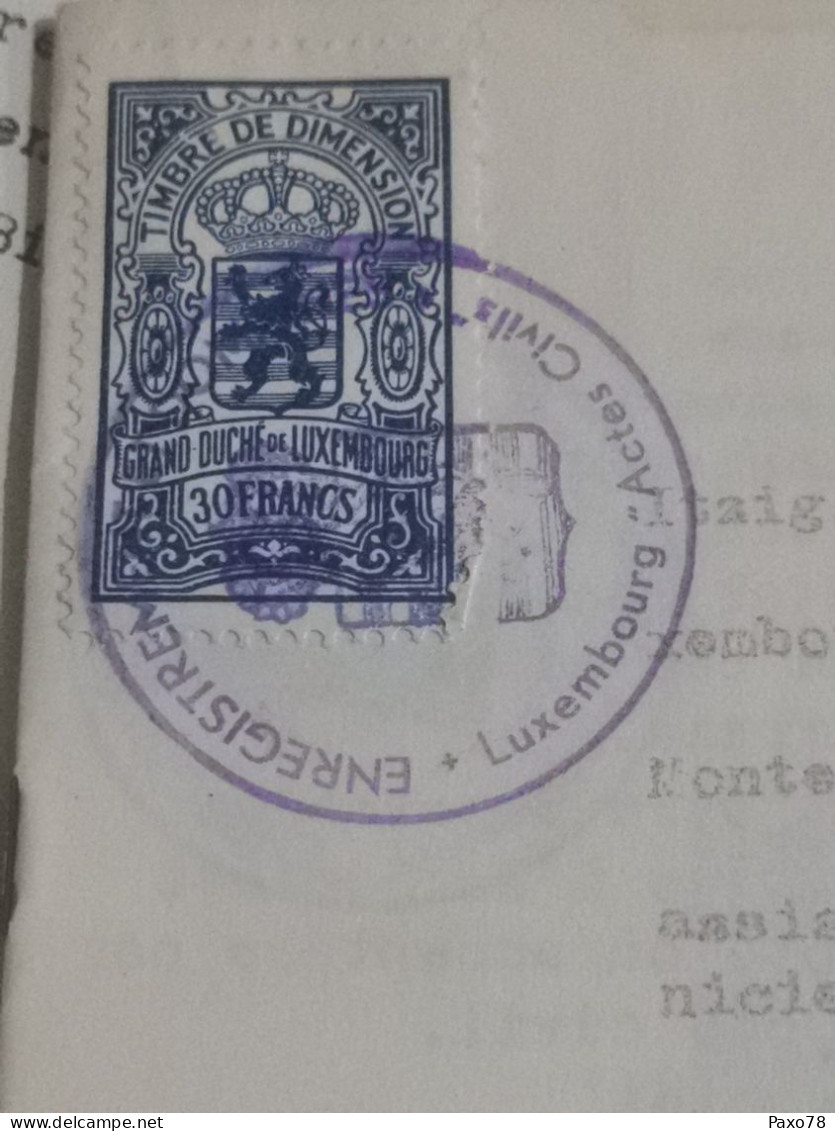 Act Notaire . Luxembourg Avec Timbre De Dimension 30 Francs. 1951 - Taxes