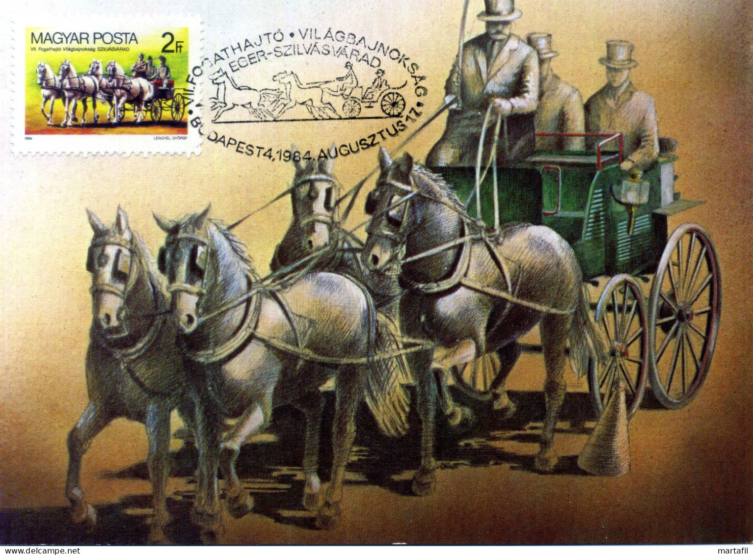 TEMATICA CAVALLI - HORSES - Cartolina, Diligenza Postale, Carrozza, Cavalli - Chevaux