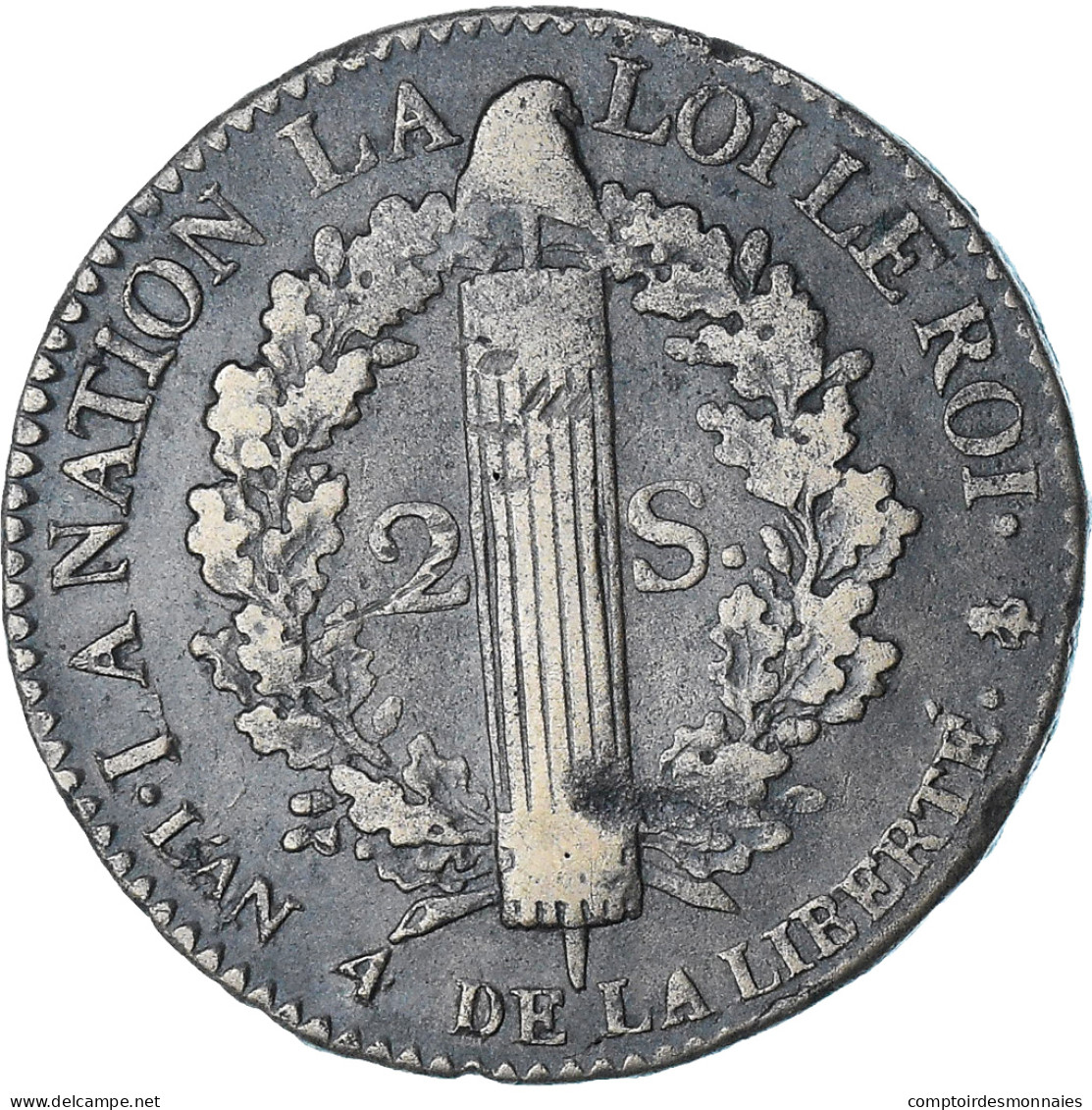 France, Louis XVI, 2 Sols François, 1792 / AN 4, Paris, TTB, Cuivre, Gadoury:25 - Sonstige & Ohne Zuordnung