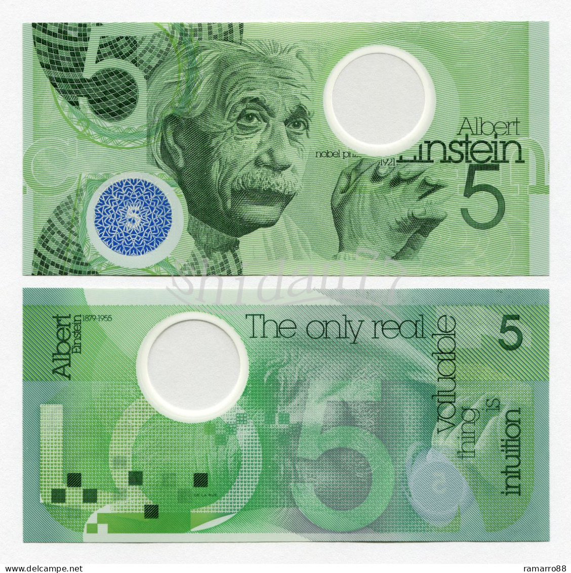 De La Rue - Albert Einstein "5" Type II - Guardian Polymer Specimen Test Note Unc - Ficción & Especímenes