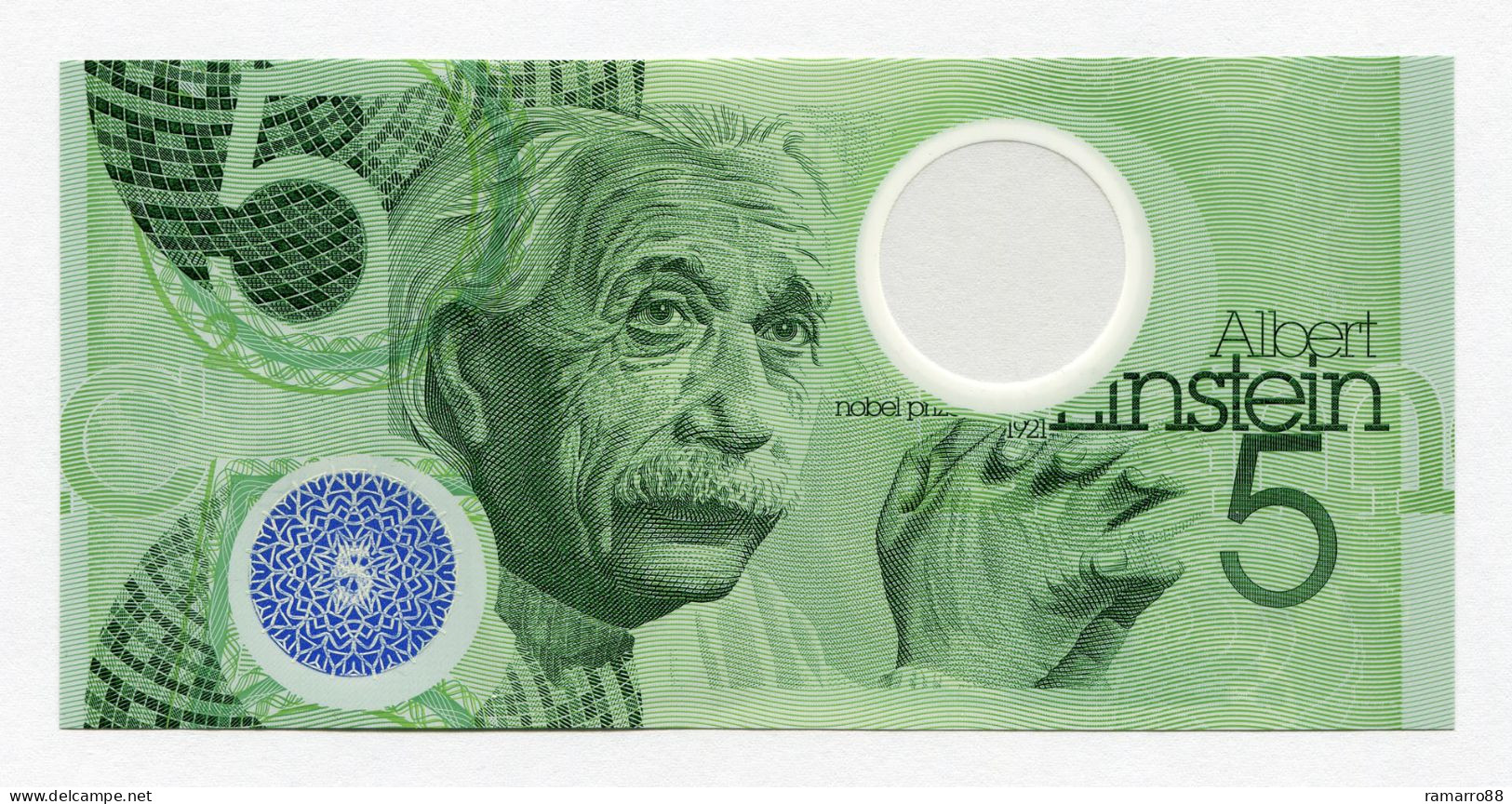 De La Rue - Albert Einstein "5" Type II - Guardian Polymer Specimen Test Note Unc - Fiktive & Specimen