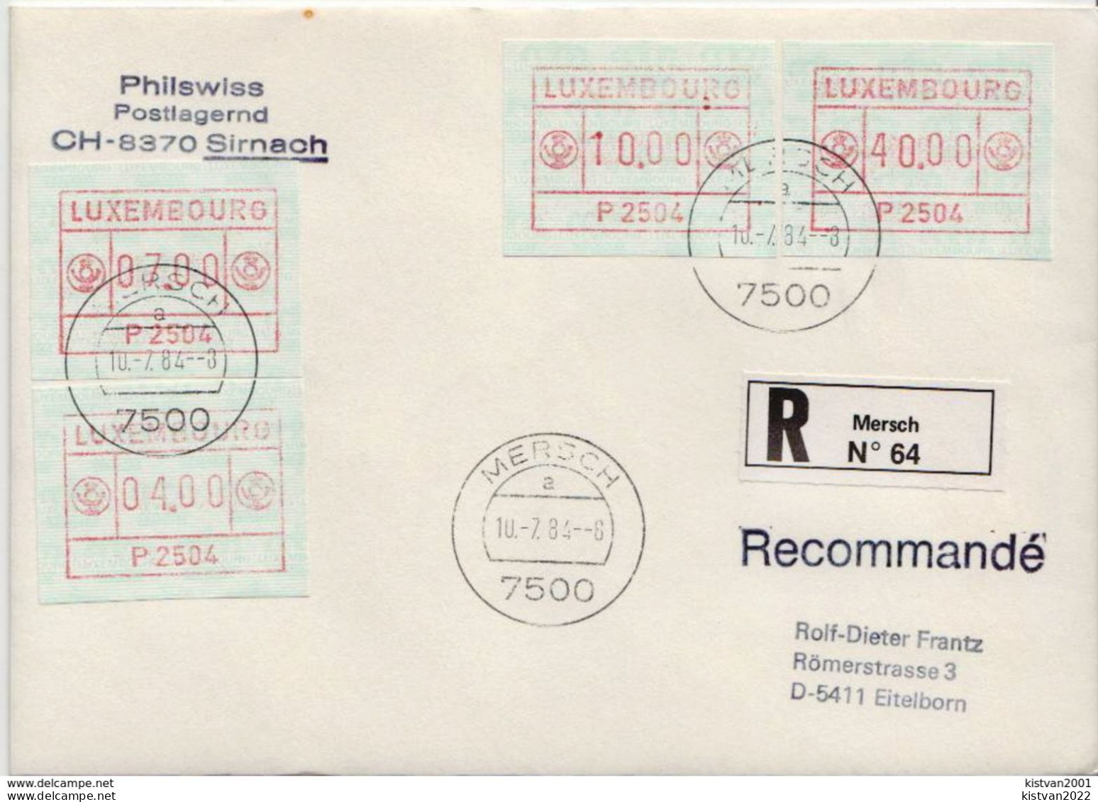 Postal History: Luxembourg R Cover With Automat Stamps - Maschinenstempel (EMA)