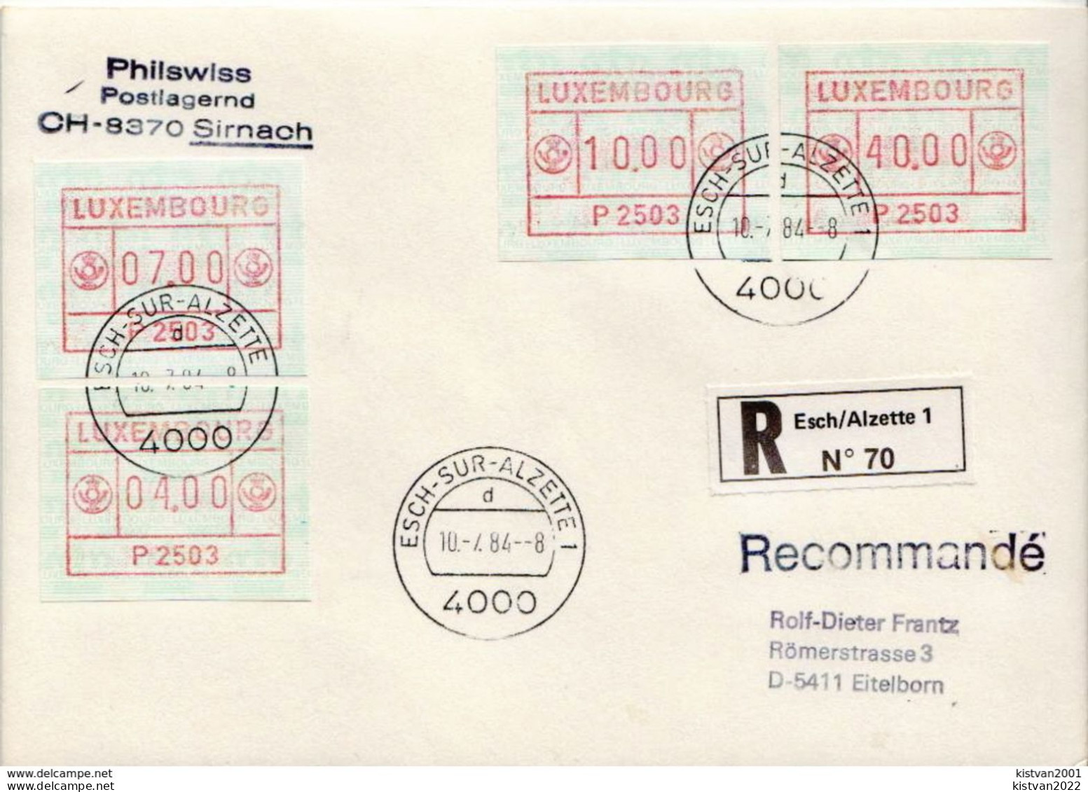 Postal History: Luxembourg R Cover With Automat Stamps - Machines à Affranchir (EMA)