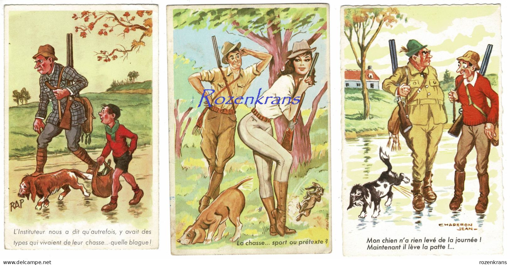 Lot 3 X CPA Illustrator Illustrateur Jean Chaperon RAP Carriere Dog Chien Hond Humour Chasse Hunting Chasseur Jacht CPA - Chaperon, Jean