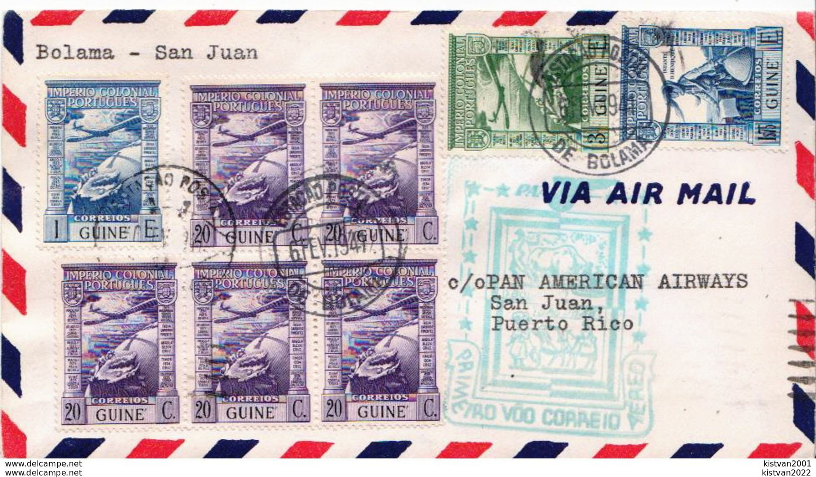 First Fly Cover To San Juan, Porto Rico On 6th February 1941 - Portuguese Guinea