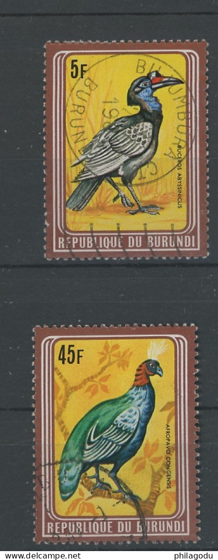 1980 ?  Oiseaux Avec Cadre Brun Métallisé. 5F Et 45F Ø - Gebruikt