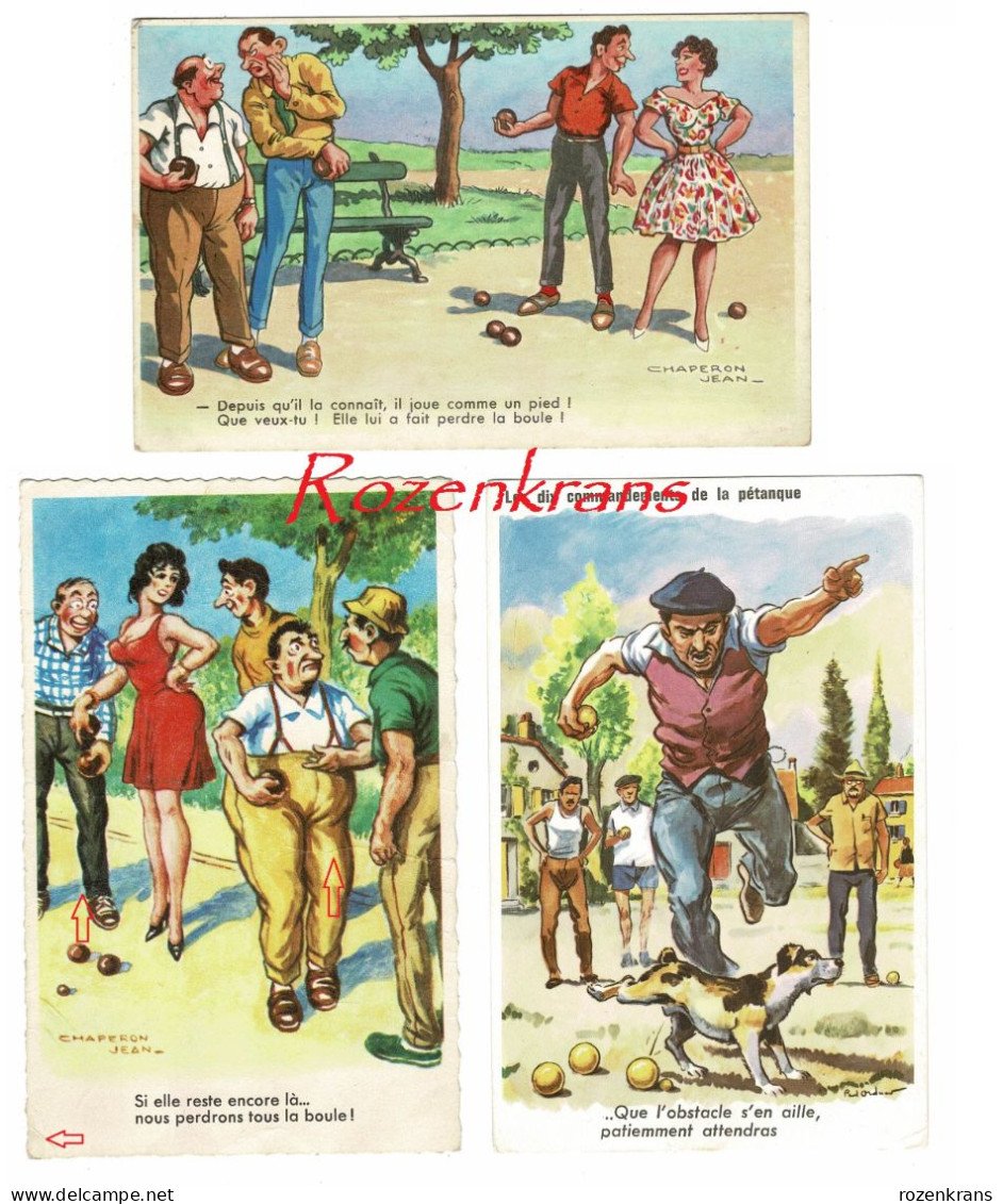 Lot 3 X CPA Illustrateur Jean Chaperon Humor Humour Pin Up Femme Decollete Sexy Erotique Jeux De Boules Petanque CPA AK - Chaperon, Jean