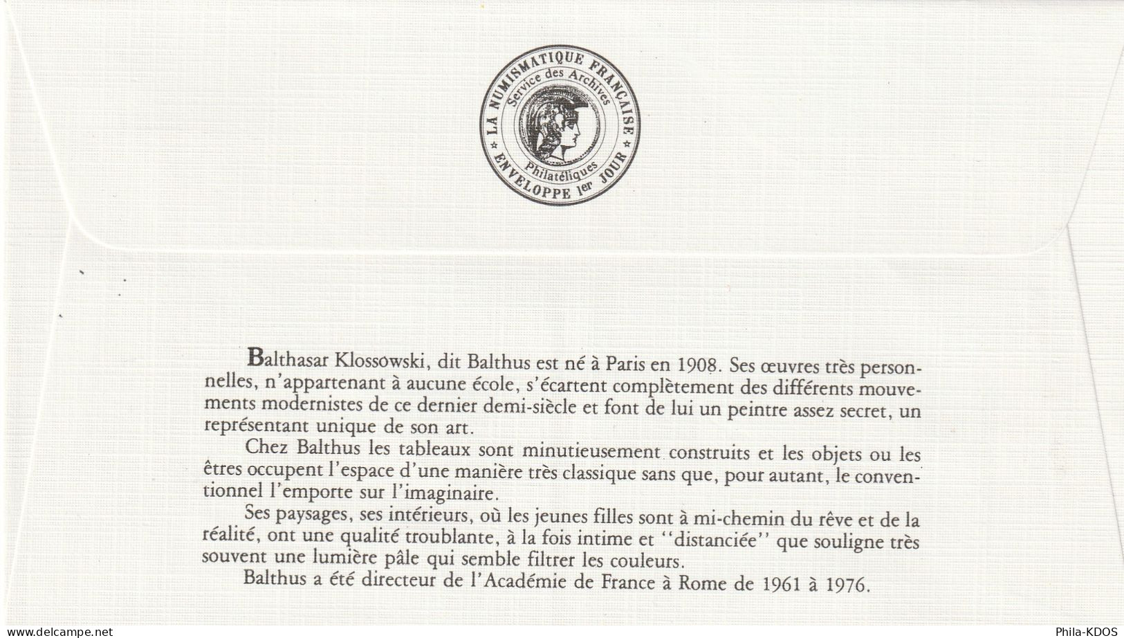 " LA CHAMBRE TURC De BALTHUS / NU " Sur Enveloppe 1er Jour De 1982. Ed° LNF N° YT 2245. Parfait état. FDC à Saisir !!! - Naakt