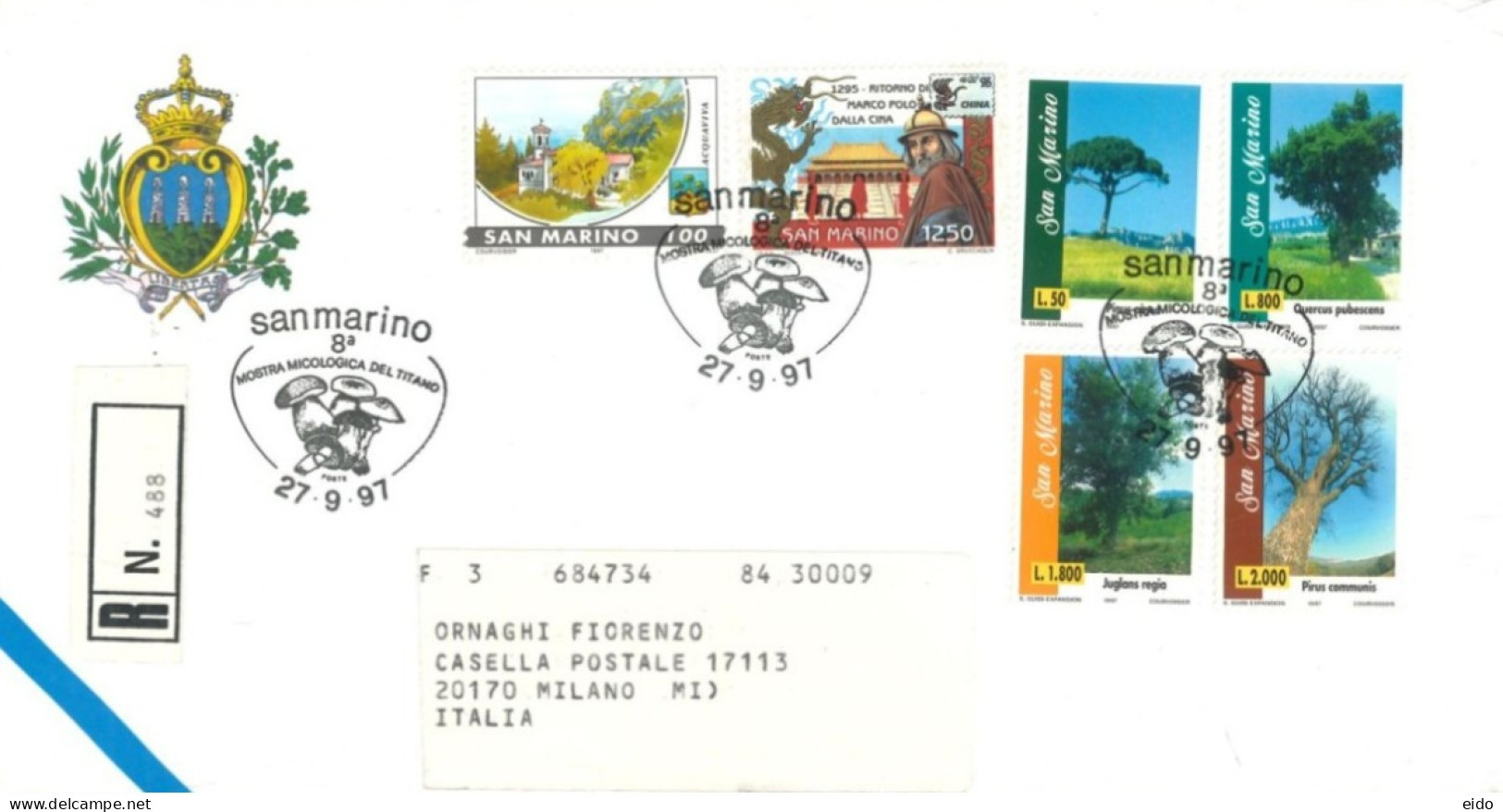SAN MARINO.- 1997,  REGISTERED F.D.C. STAMPS TO ITALY - Lettres & Documents