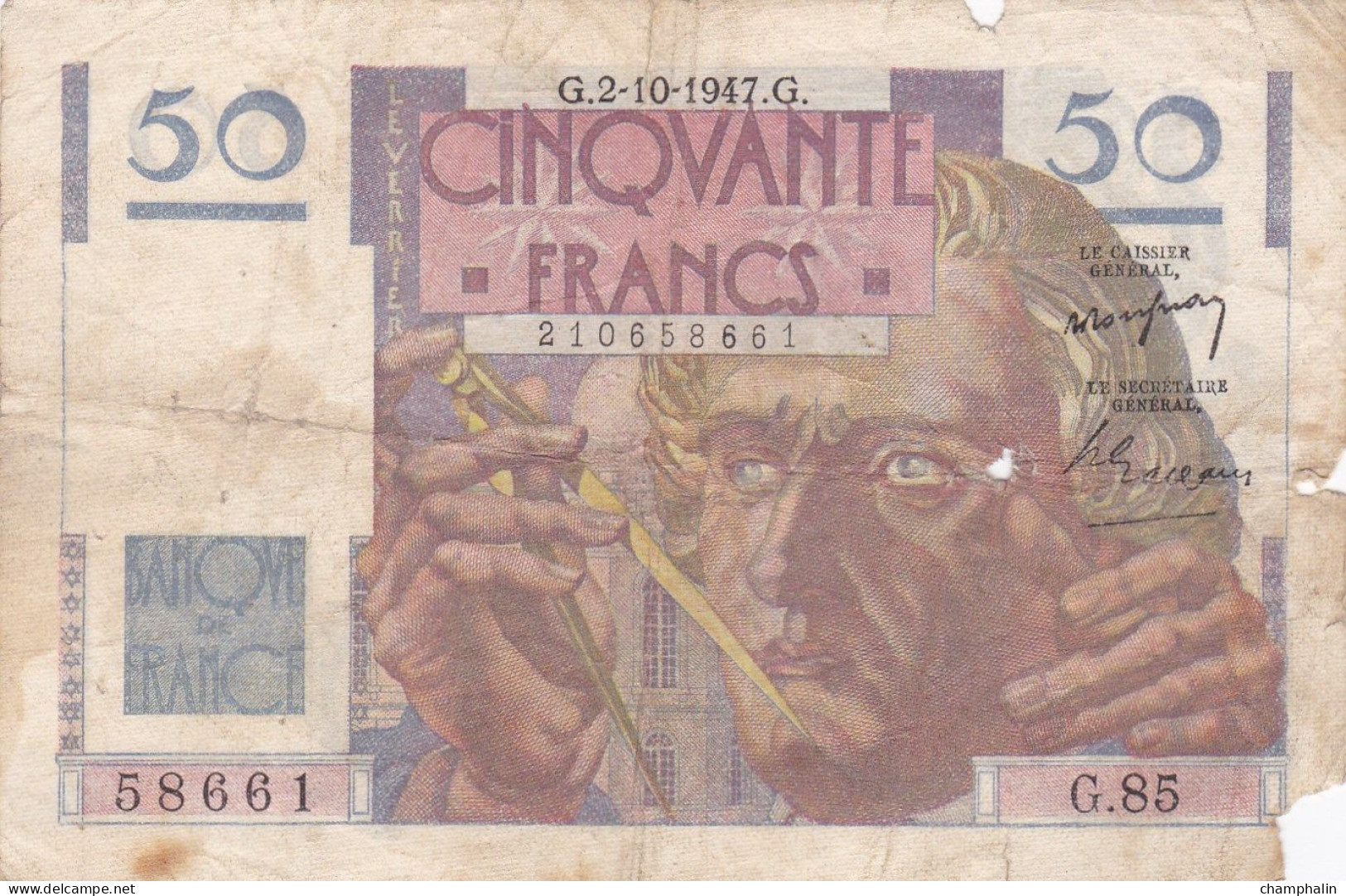 France - Billet De 50 Francs Type Le Verrier - 2 Octobre 1947 - 50 F 1946-1951 ''Le Verrier''