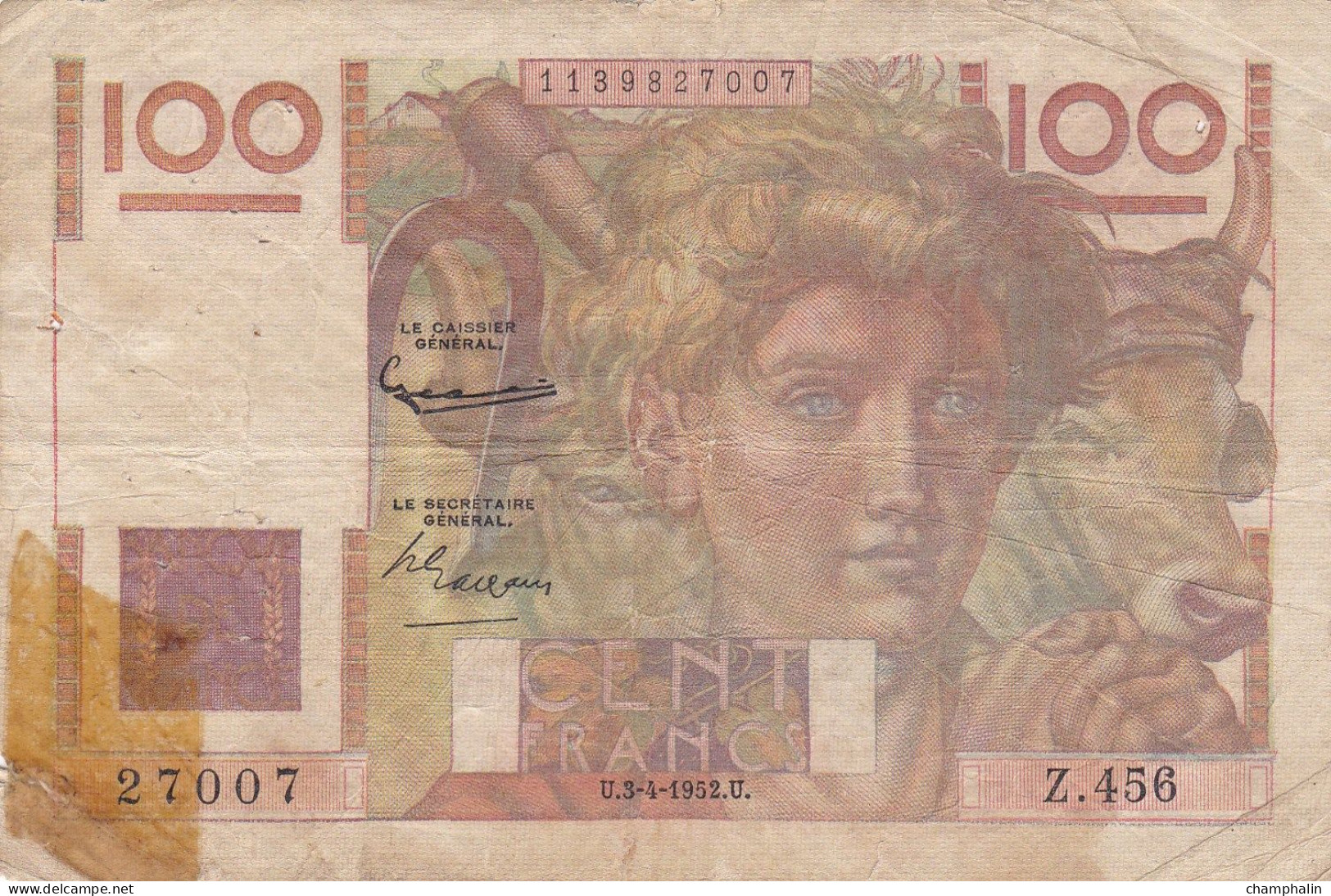 France - Billet De 100 Francs Type Jeune Paysan - 3 Avril 1952 - 100 F 1945-1954 ''Jeune Paysan''