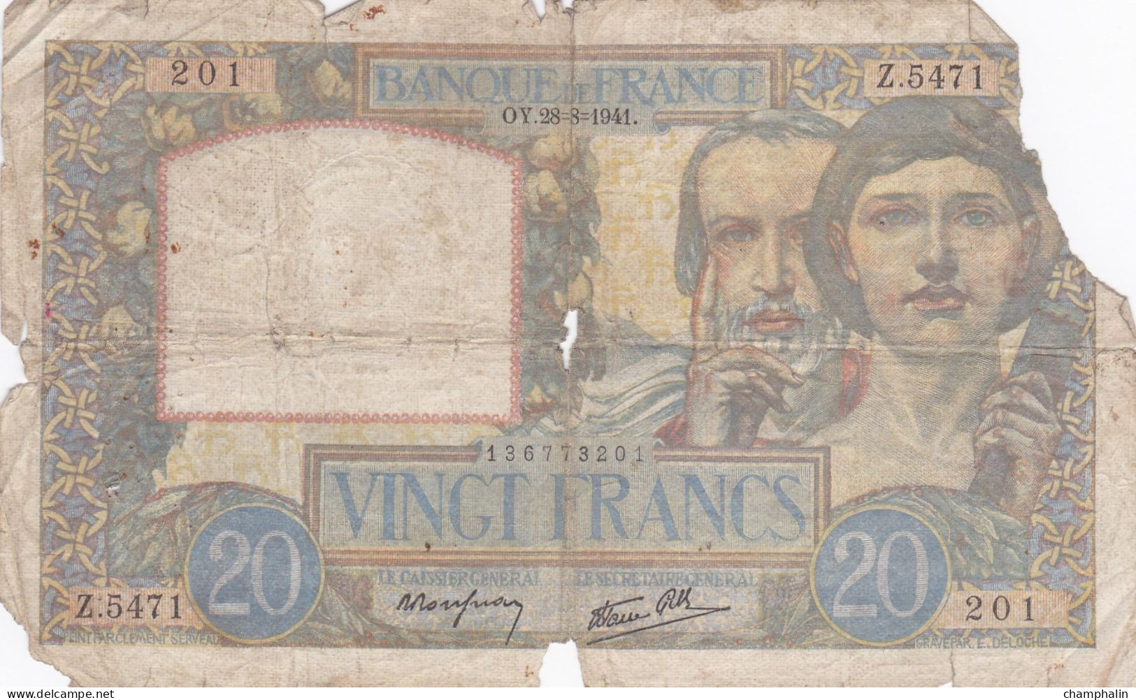 France - Billet De 20 Francs Type Science & Travail - 28 Août 1941 - 20 F 1939-1942 ''Science Et Travail''