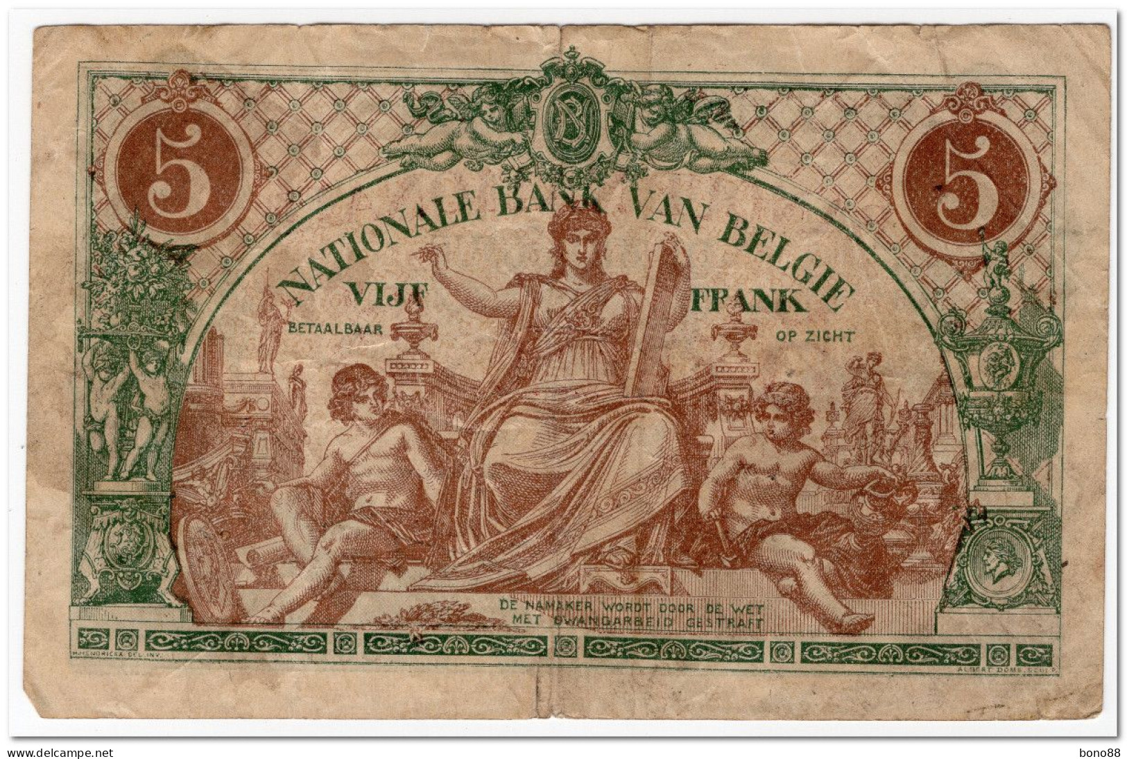 BELGIUM,5 FRANCS,1921,P.75b,FEW SMALL TEARS AND PIN HOLES - 5 Francs