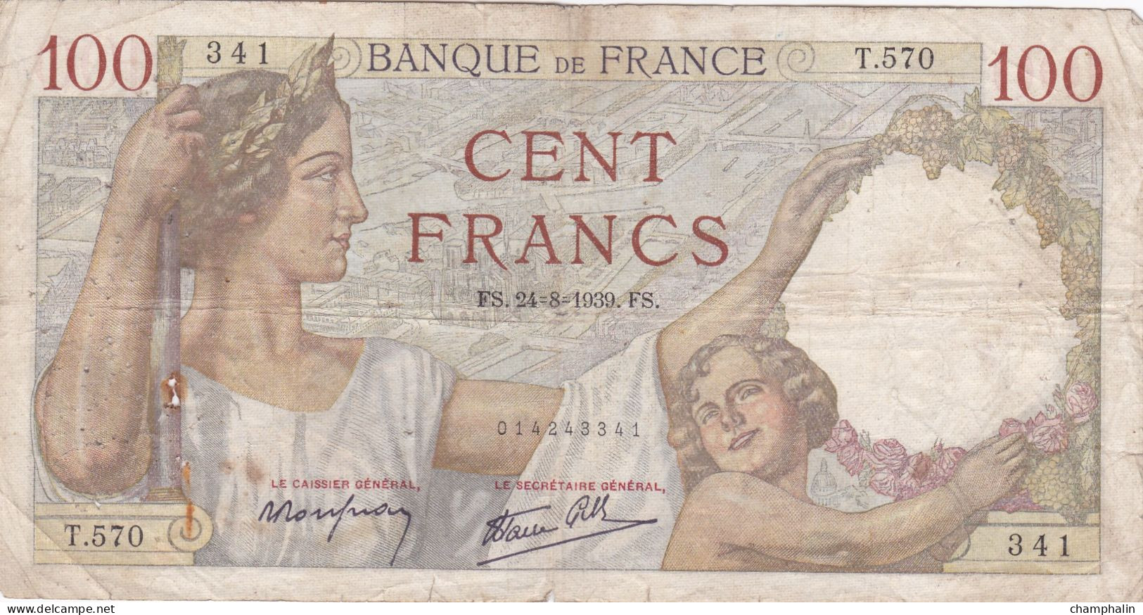 France - Billet De 100 Francs Type Sully - 24 Août 1939 - 100 F 1939-1942 ''Sully''