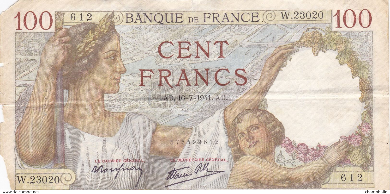 France - Billet De 100 Francs Type Sully - 10 Juillet 1941 - 100 F 1939-1942 ''Sully''