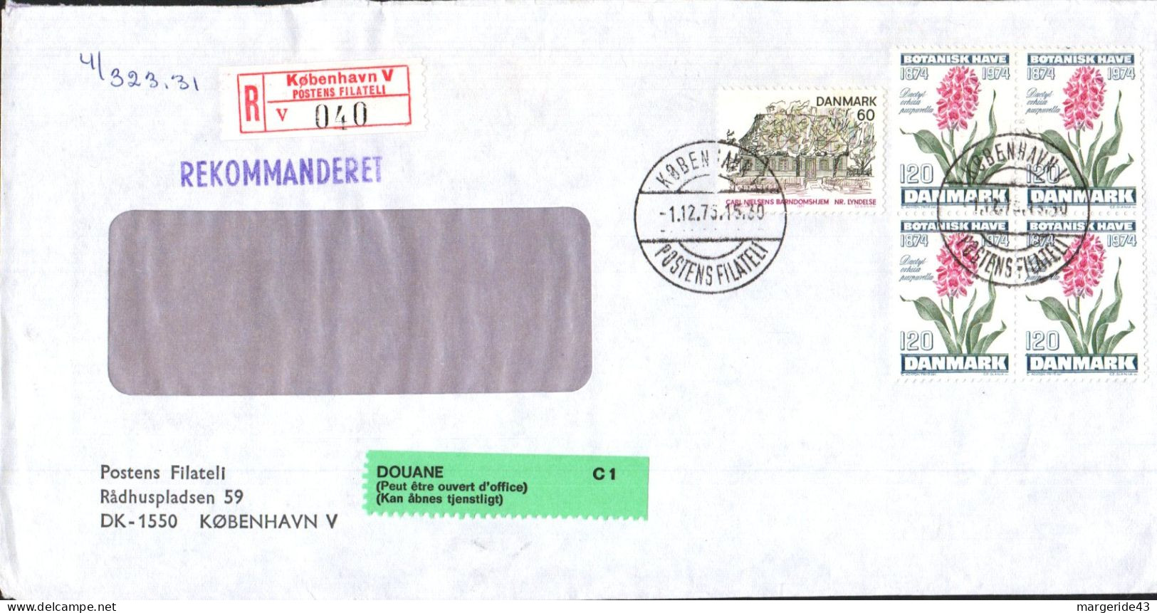 DANEMARK AFFRANCHISSEMENT COMPOSE SUR LETTRE RECOMMANDEE POUR LA FRANCE 1976 - Storia Postale