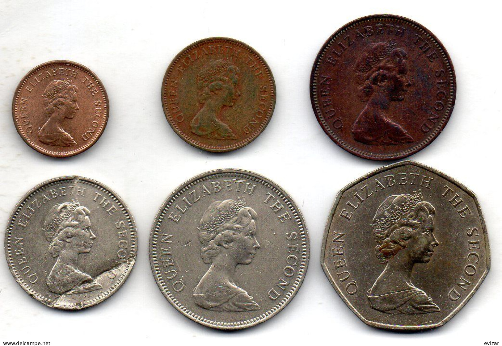 JERSEY, Set Of Six Coins 1/2, 1, 2, 5, 10, 50 New Pence, Bronze, Copper-Nickel, Year 1969-80, KM #29, 30, 31, 32, 33, 34 - Jersey