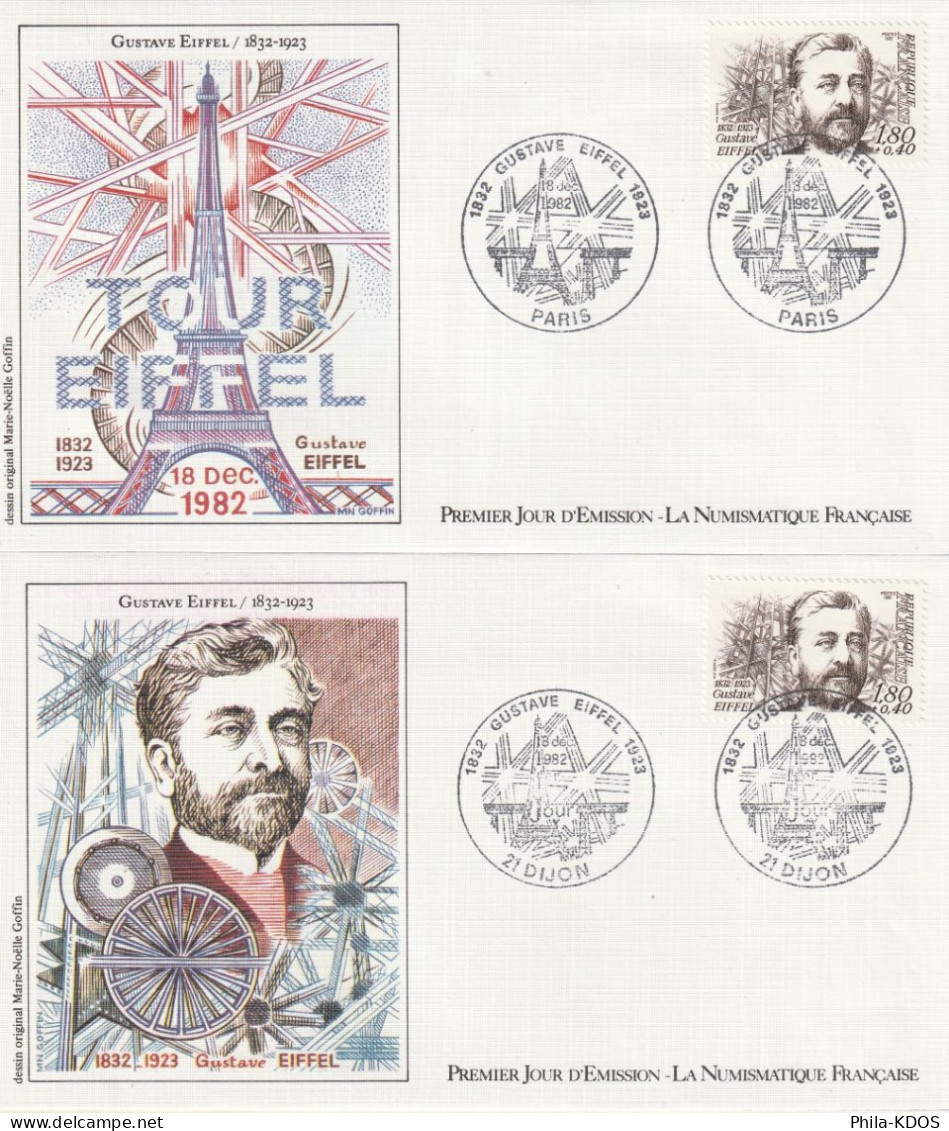 " GUSTAVE EIFFEL " Sur 2 Enveloppes 1er Jour De 1982 Ed° LNF N° YT 2230. Parfait état FDC à Saisir !!! - Monumenti