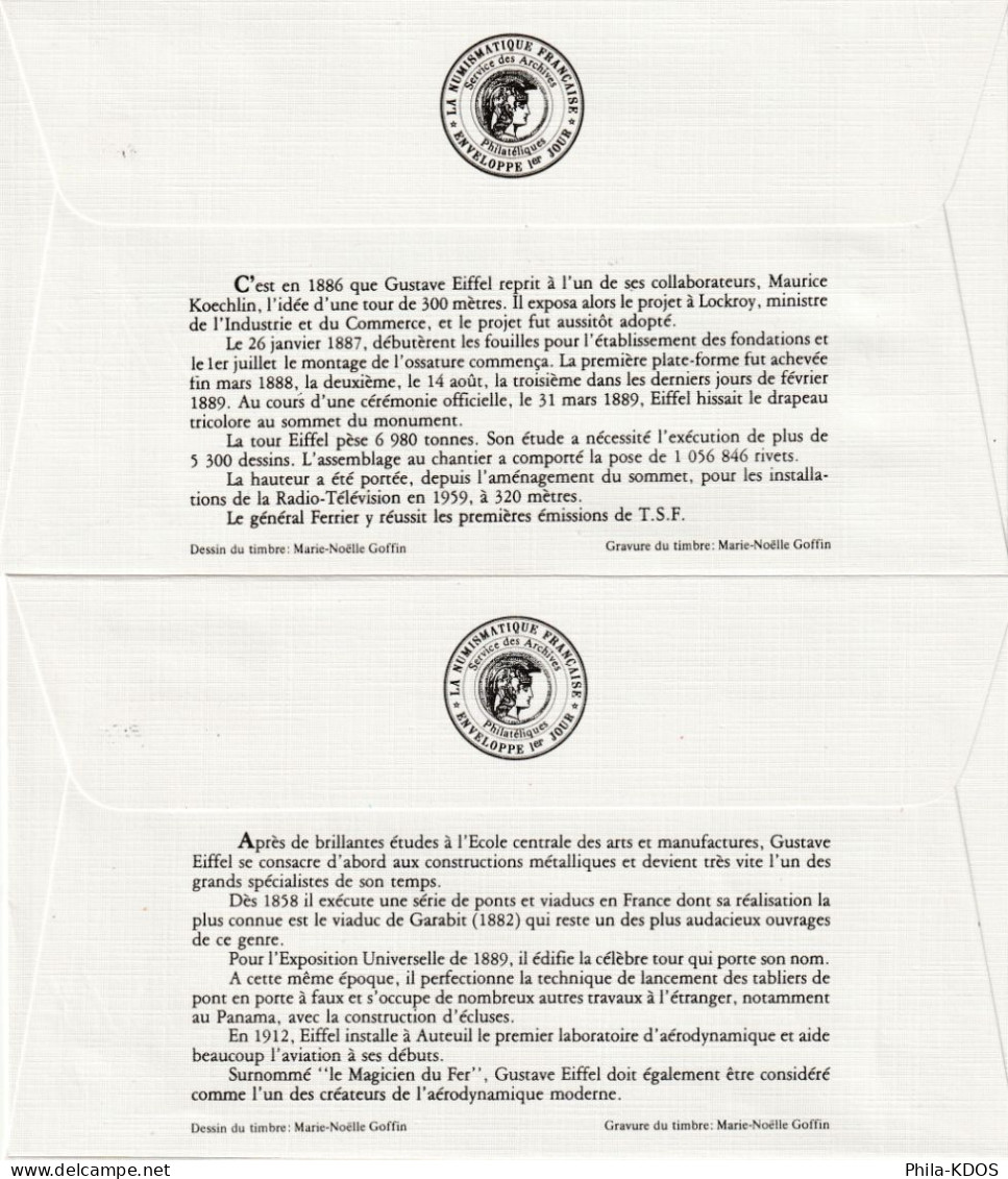 " GUSTAVE EIFFEL " Sur 2 Enveloppes 1er Jour De 1982 Ed° LNF N° YT 2230. Parfait état FDC à Saisir !!! - Monumenti