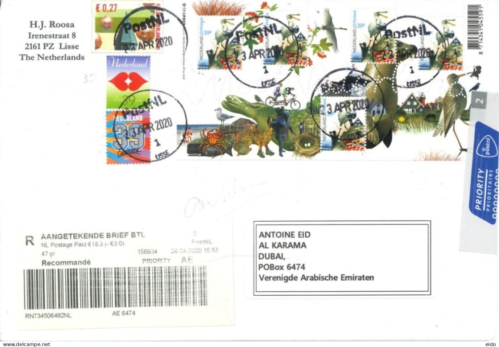 NEDERLANDS.- REGISTERED STAMPS COVER TO DUBAI. - Lettres & Documents