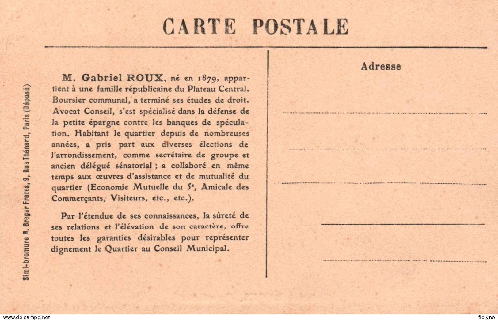 Politique - GABRIEL ROUX , Candidat De La Concentration Républicaine , Des Comités Radicaux Socialistes - Politicien - Persönlichkeiten