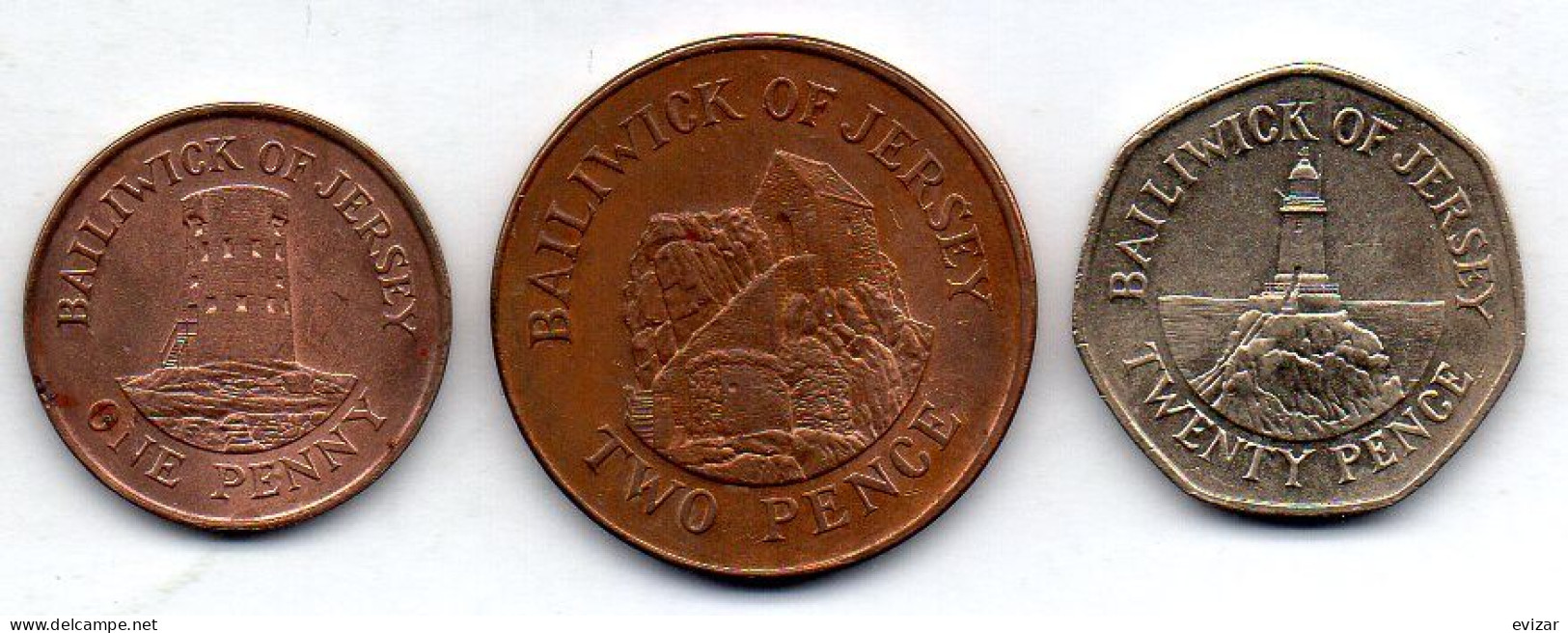 JERSEY, Set Of Three Coins 1, 2, 20 Pence, Copper, Copper-Nickel, Year 1998, KM # 103, 104, 107 - Jersey