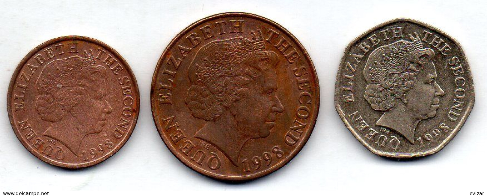 JERSEY, Set Of Three Coins 1, 2, 20 Pence, Copper, Copper-Nickel, Year 1998, KM # 103, 104, 107 - Jersey