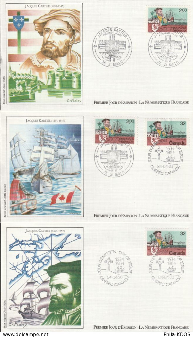 " FRANCE / CANADA " Sur 3 Enveloppes 1er Jour De 1984 Ed° LNF. N° YT 2307. Parfait état. FDC à Saisir !!! - Joint Issues