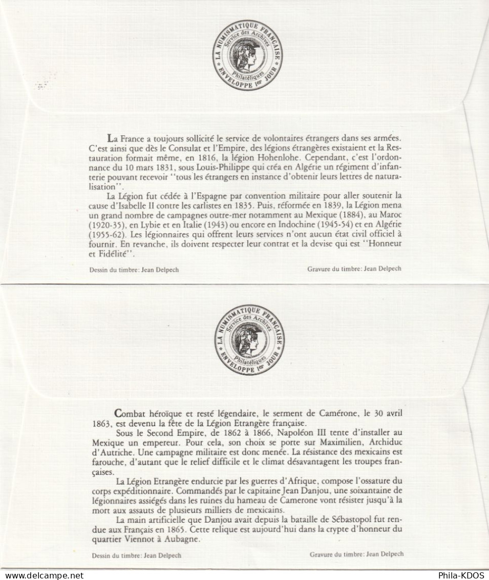 " LA LEGION ETRANGERE " Sur 2 Enveloppes 1er Jour De 1984 Ed° LNF N° YT 2311. Parfait état FDC à Saisir !!! - Militares