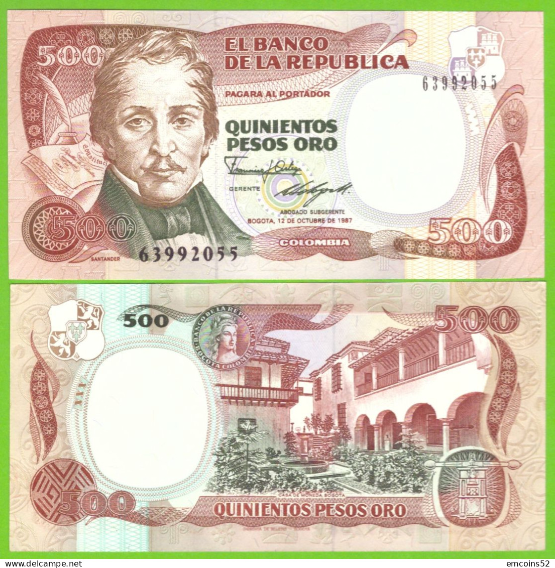 COLOMBIA 500 PESOS 1987  P-431  UNC - Colombia