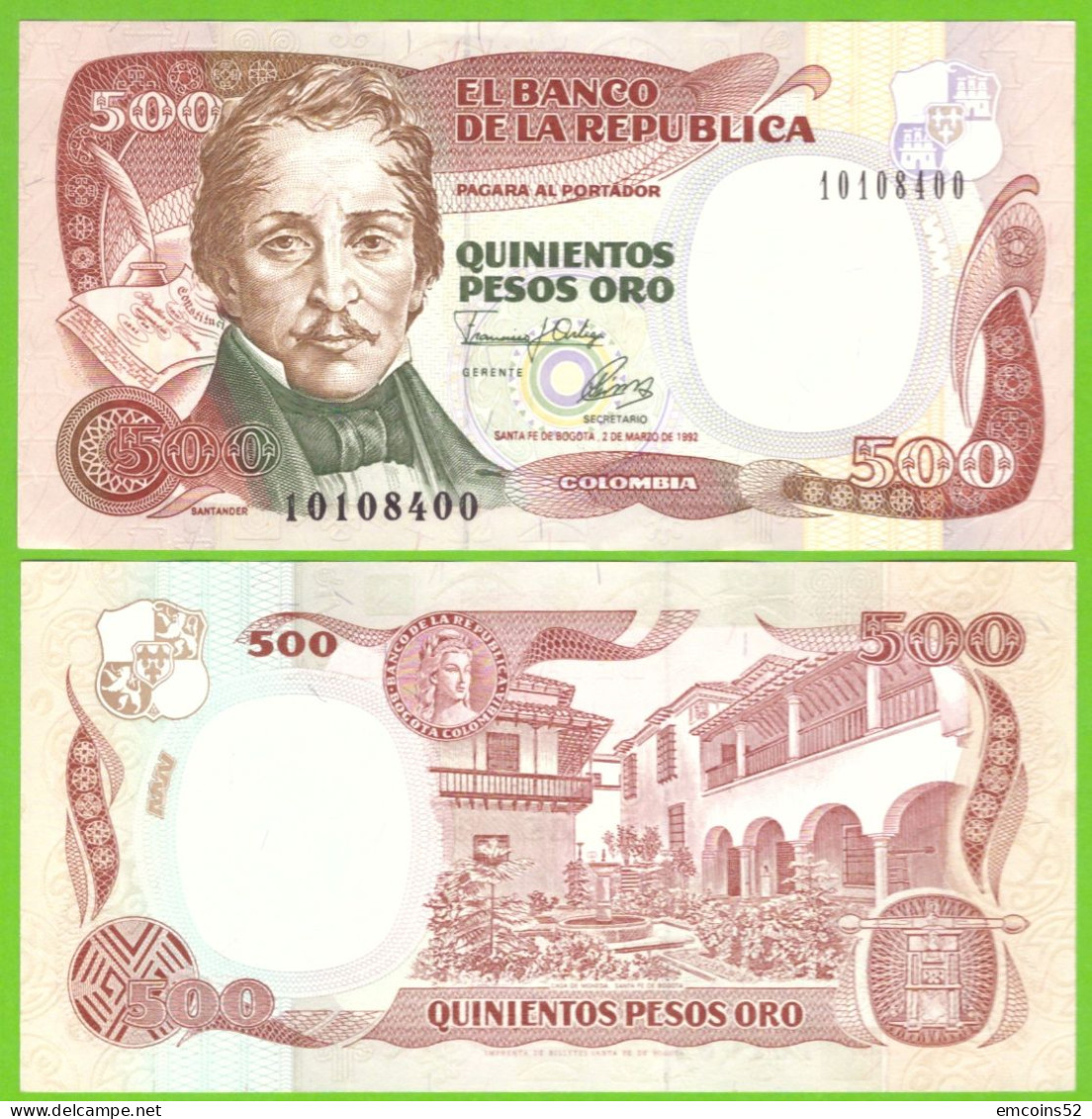 COLOMBIA 500 PESOS 1992  P-431A  UNC - Colombie