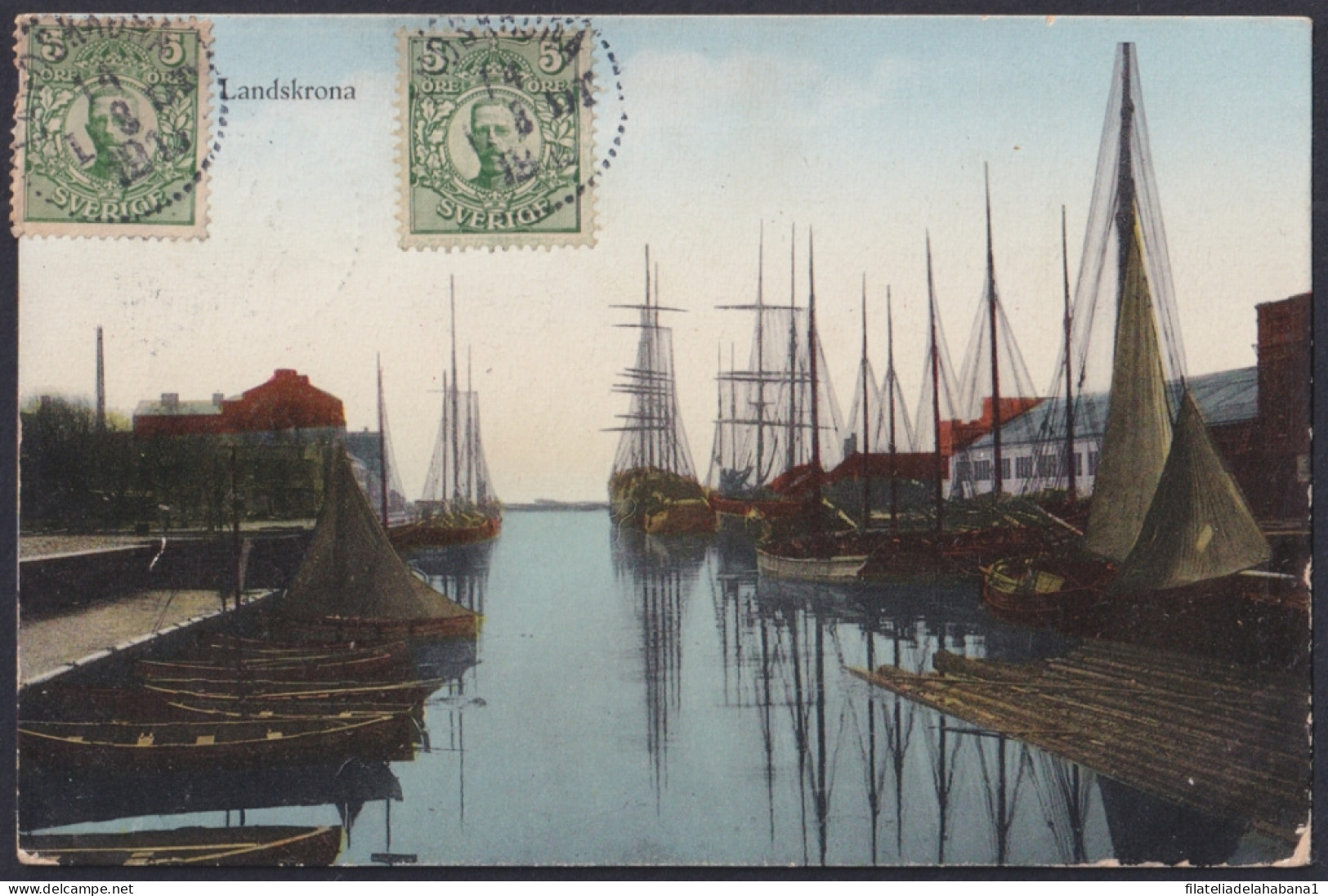 F-EX45878 SWEDEN SUEDE SVERIGE 1913 POSTCARD LANDSKRONA SHIP BILBAO SPAIN.  - Other & Unclassified