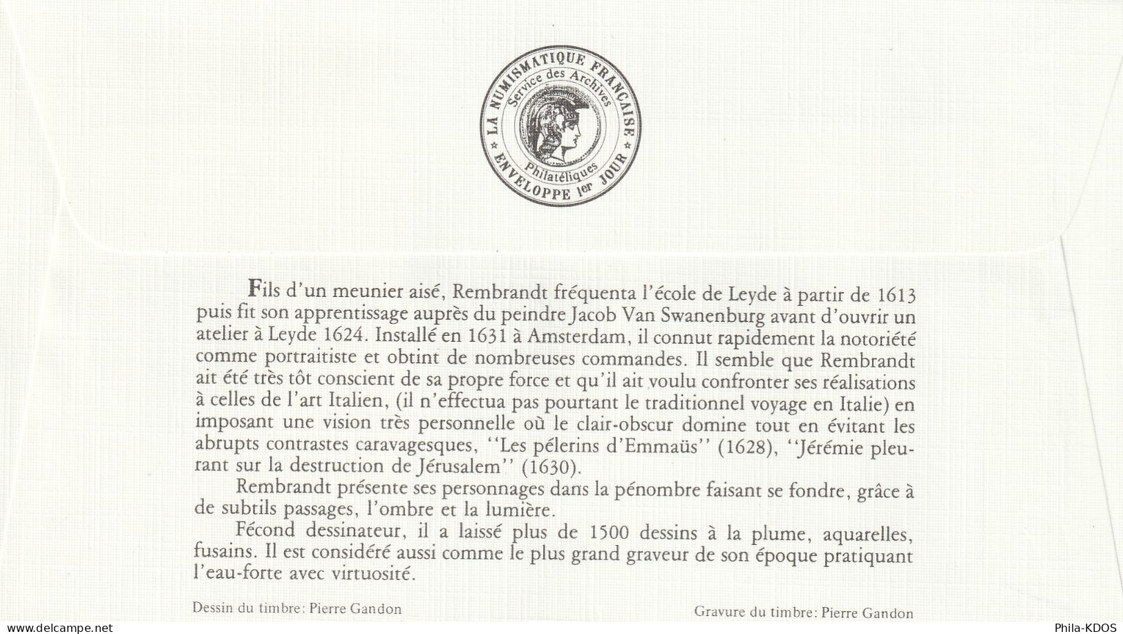 " JDT 1983 : HOMME DICTANT UNE LETTRE De REMBRANDT " Sur Enveloppe 1er Jour De 1983. Ed° LNFN° YT 2258 Parfait état. FDC - Rembrandt