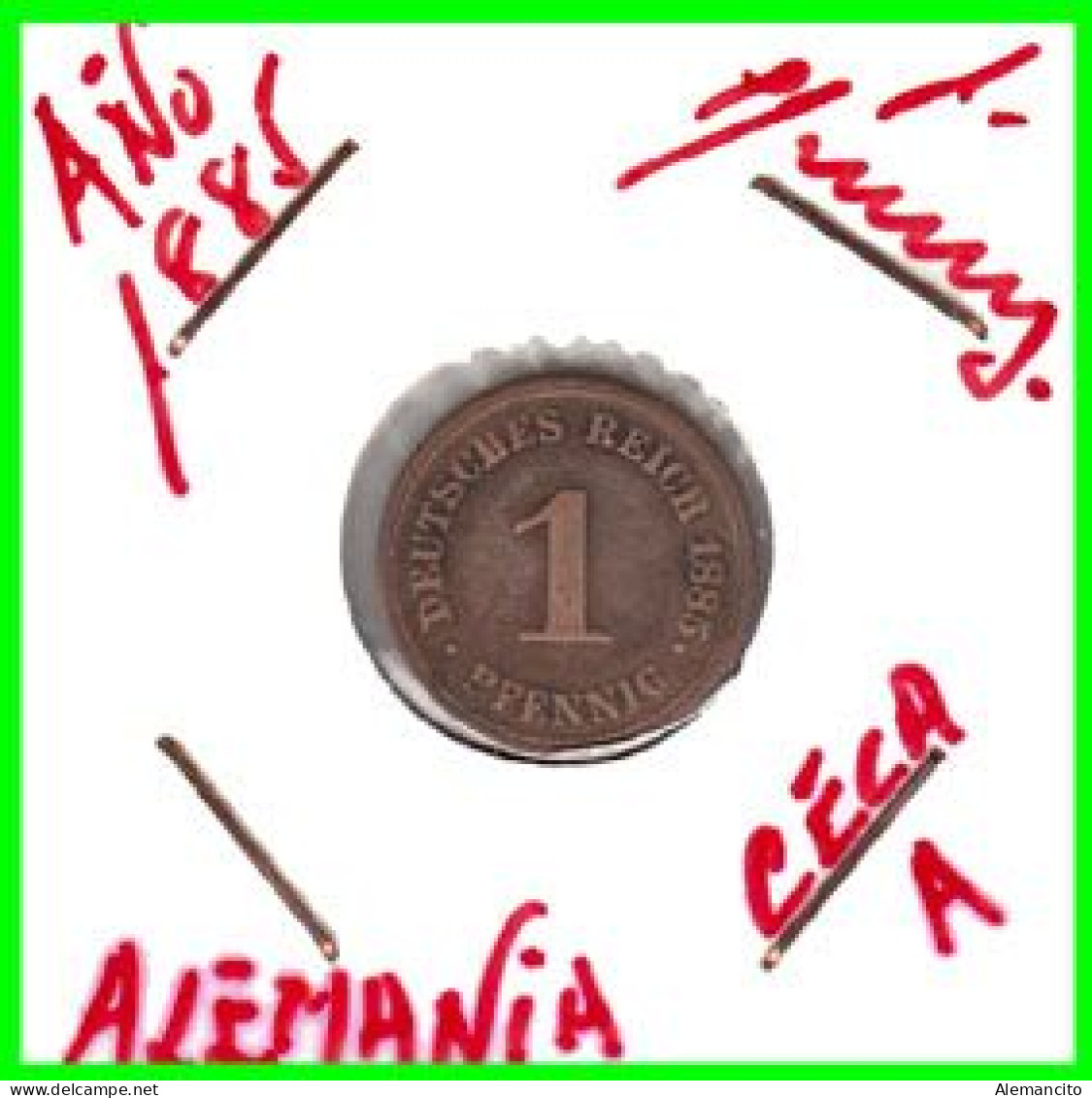 ALEMANIA – GERMANY - IMPERIO MONEDA DE COBRE DIAMETRO 17.5 Mm. DEL AÑO 1885 – CECA-A- KM-1  GOBERNANTE: GUILLERMO I - 1 Pfennig