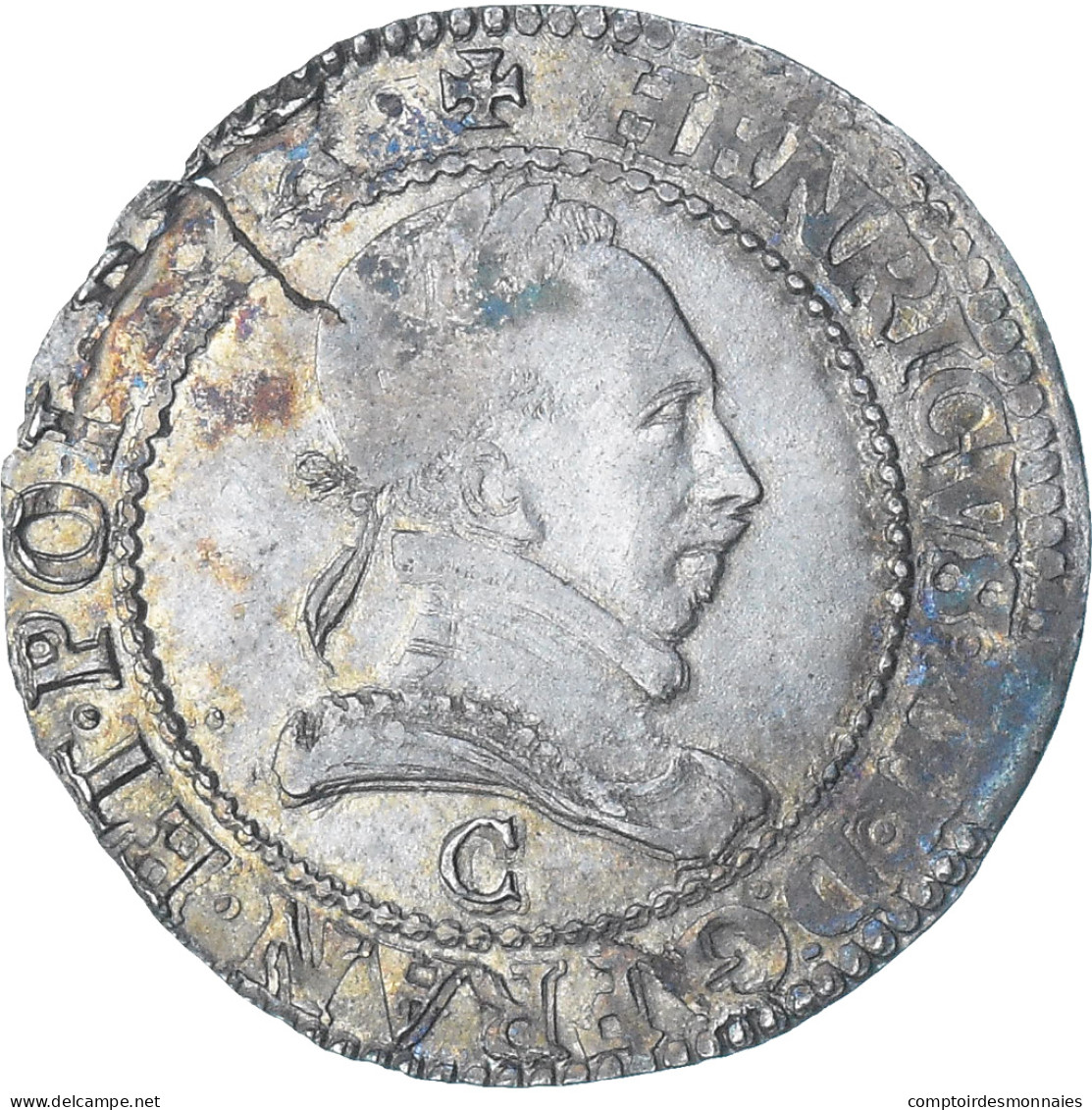 France, Henri III, 1/2 Franc Au Col Plat, 1588, Saint-Lô, Extrêmement Rare - 1574-1589 Enrico III