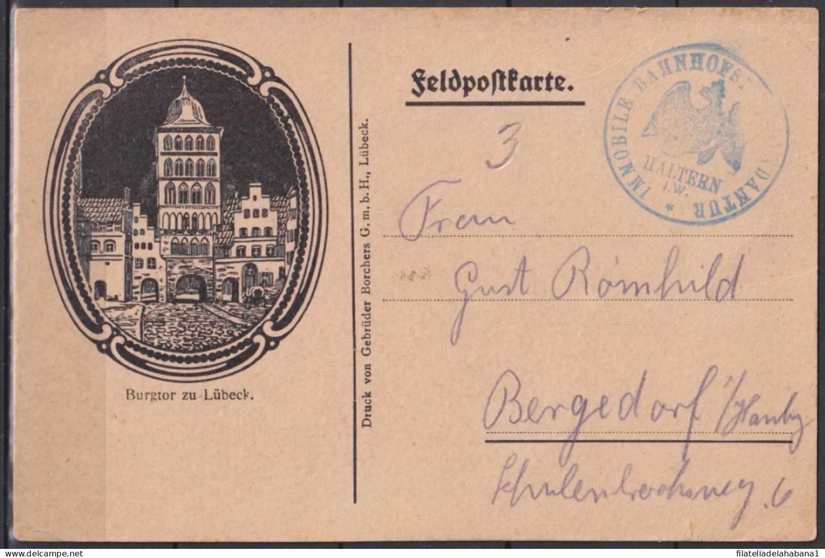 F-EX45901 GERMANY WWI ILLUSTRATED FELDPOST EAGLE CANCEL 191? HALTERN INMOBILE.  - Sonstige & Ohne Zuordnung