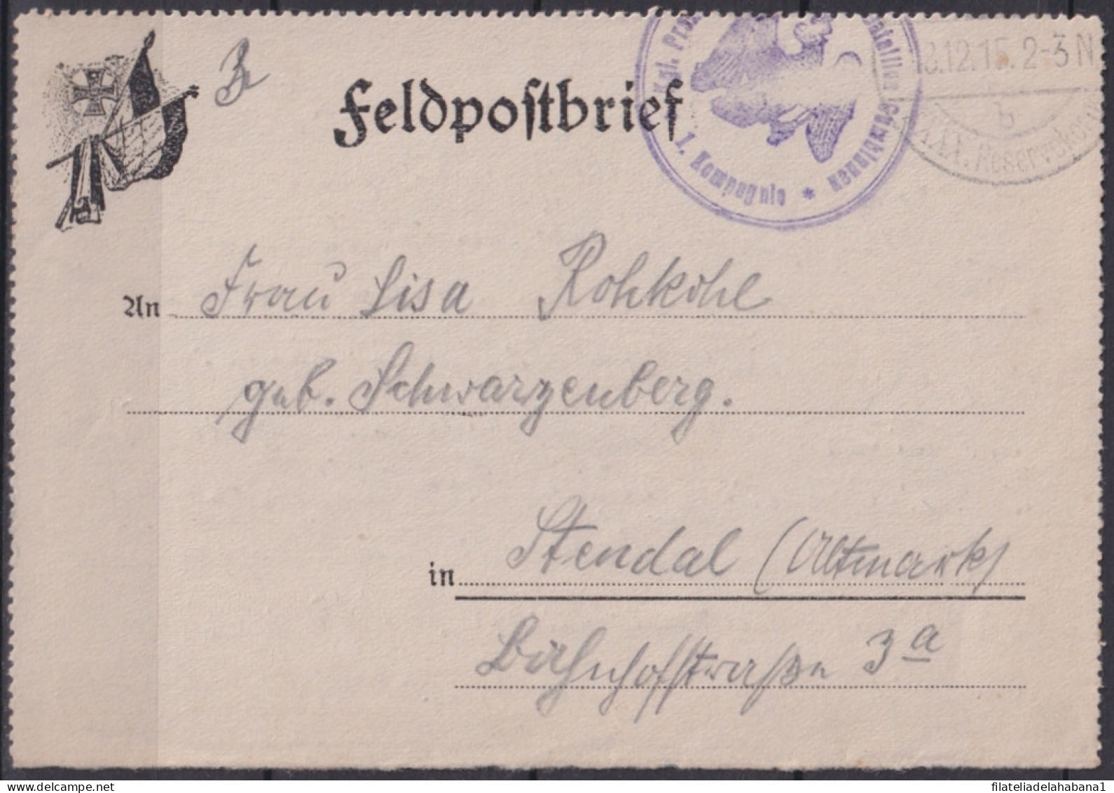 F-EX45902 GERMANY WWI ILLUSTRATED FELDPOST EAGLE BIRD CANCEL 1915 1 Comp.  - Other & Unclassified