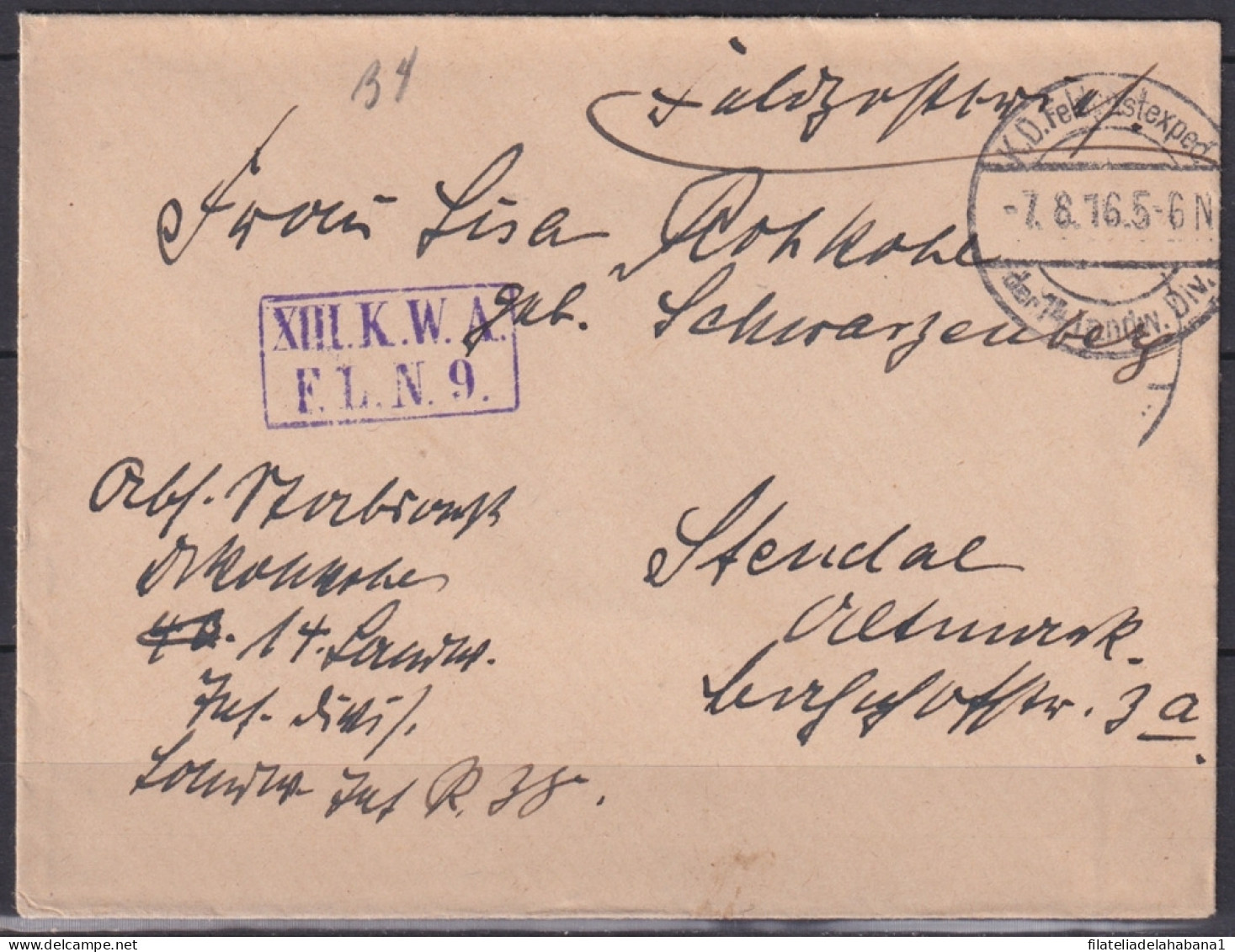 F-EX45903 GERMANY WWI FELDPOST 1916 14 LANDW DIV.  - Sonstige & Ohne Zuordnung