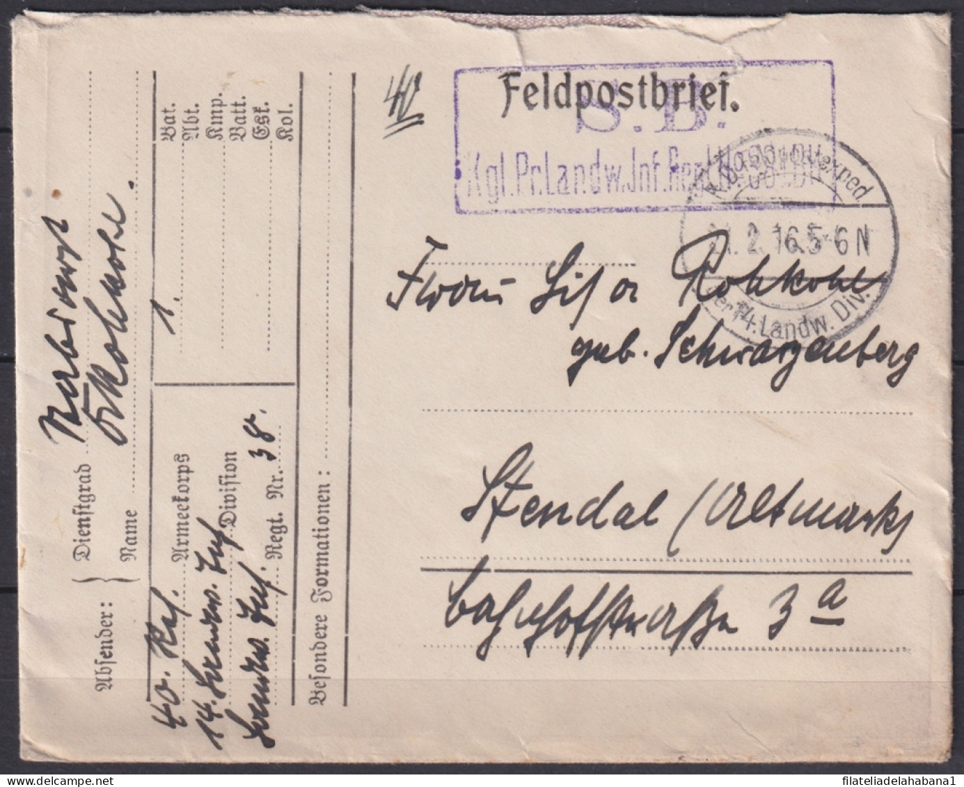 F-EX45906 AUSTRIA GERMANY WWI FELDPOST 1916 KLG PR 14 LANDW INF REGL Nº88.  - Autres & Non Classés