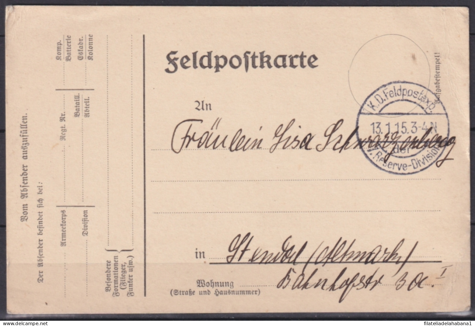 F-EX45907 GERMANY WWI FELDPOST 1915 7º RESERVE DIVITION.  - Other & Unclassified