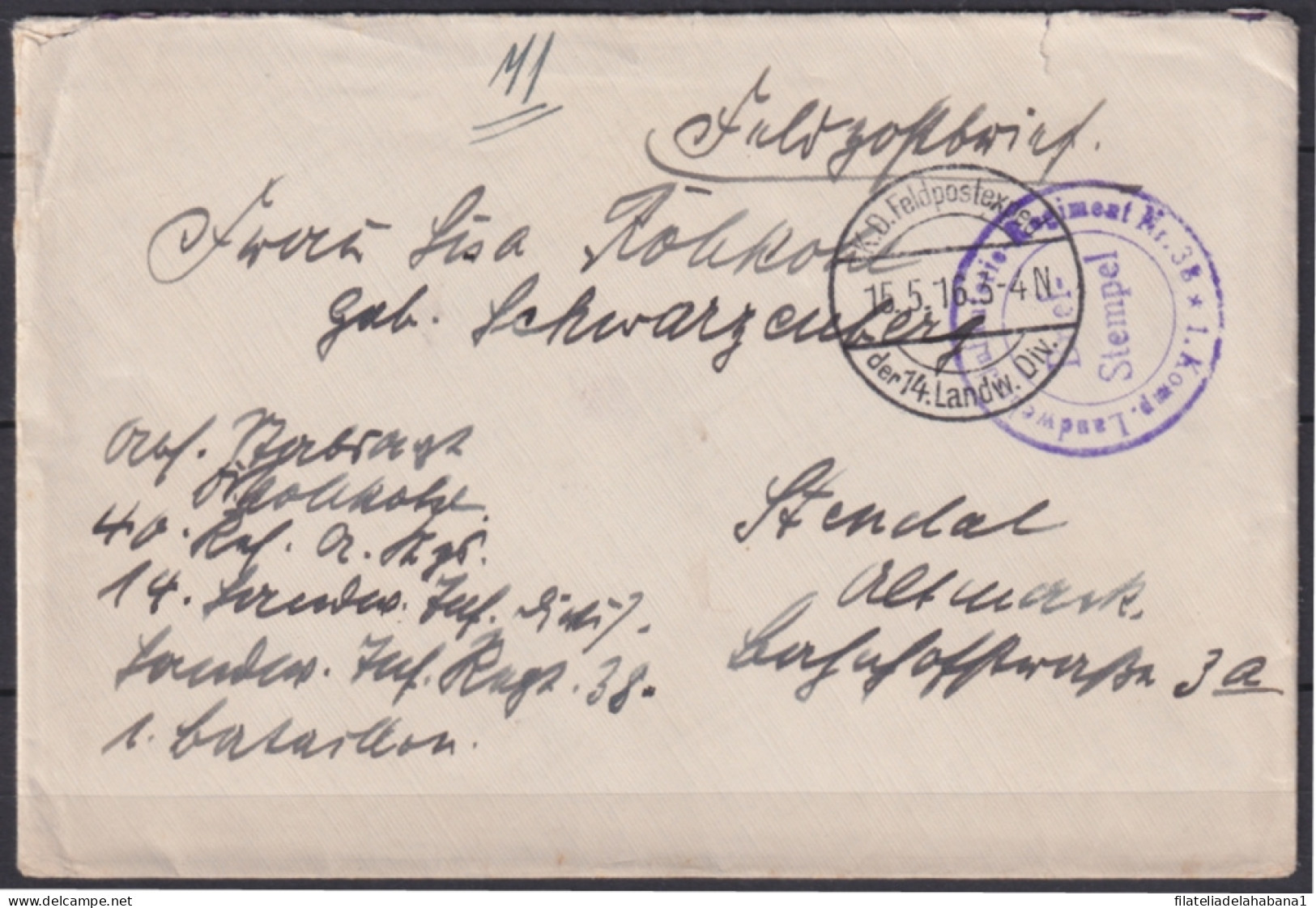 F-EX45914 GERMANY WWI FELDPOST 1916 14 LANDW DIV.  - Other & Unclassified