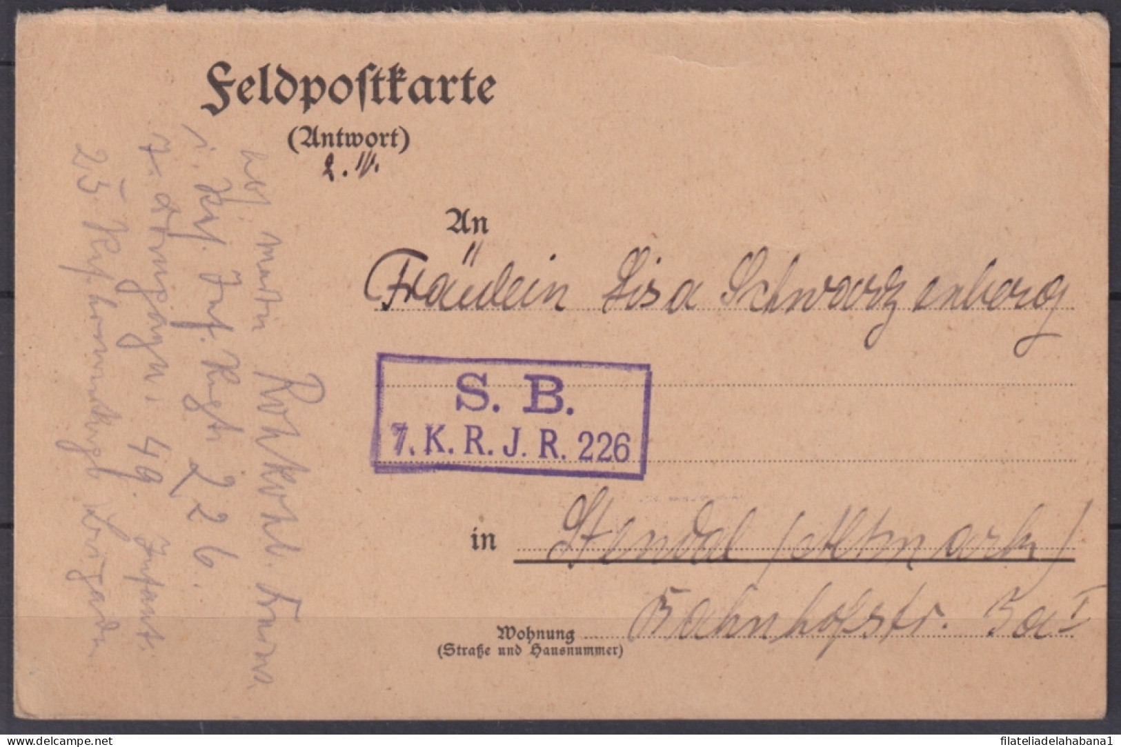 F-EX45915 GERMANY WWI FELDPOST 1914 POSTCARD S.B. 7.K.R.J.R.226.  - Autres & Non Classés