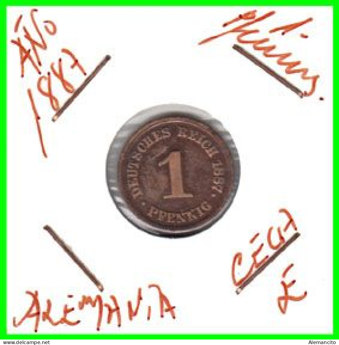 ALEMANIA – GERMANY - IMPERIO MONEDA DE COBRE DIAMETRO 17.5 Mm. DEL AÑO 1887 – CECA-E- KM-1  GOBERNANTE: GUILLERMO I - 1 Pfennig