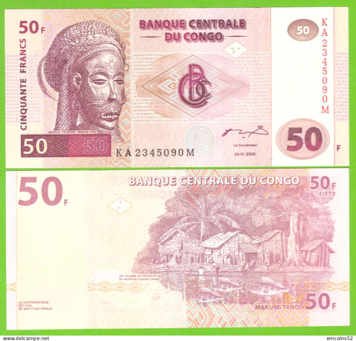 CONGO D.R. 50 FRANCS 2000 HdM  P-91Ab UNC - Demokratische Republik Kongo & Zaire